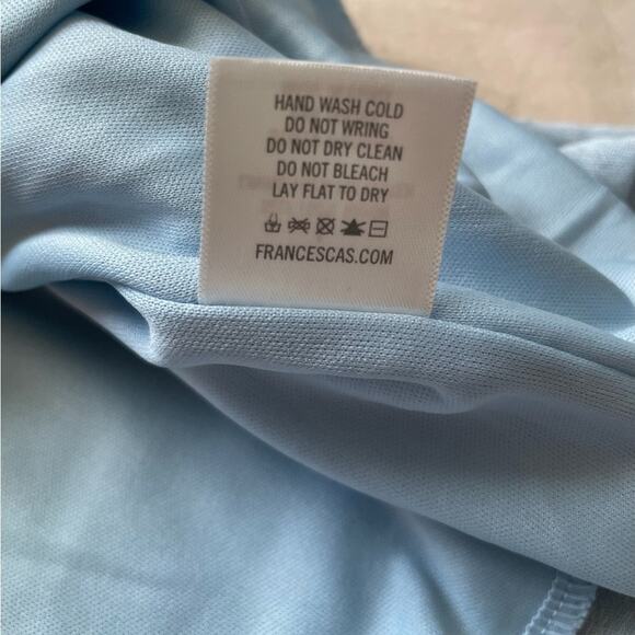 NWT Francesca’s Light Blue Swiss Dot Mini Faux Wrap Skirt Size Large - Picture 2 of 7